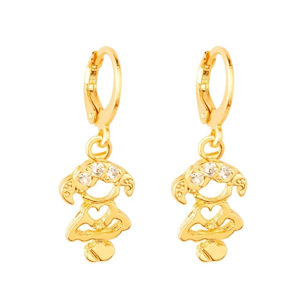 Brinco Lilith Allure Dourado de Argolinha Filha Menina Pedras Zircônia / Lilith Allure Gold Huggie Earrings with Girl Charm and Zirconia Stones