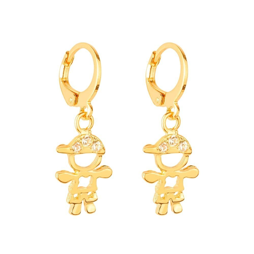 Brinco Lilith Allure Dourado de Argolinha Filho Menino Pedras Zircônia / Lilith Allure Gold Huggie Earrings with little Boy and Zirconia Stones