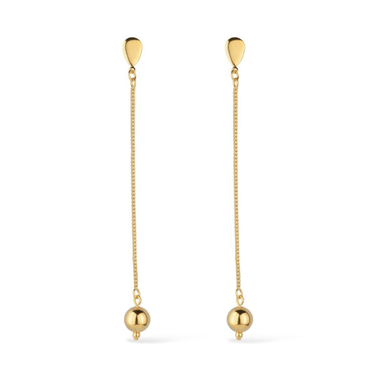Brinco Lilith Allure Dourado de Corrente com Bola / Lilith Allure Gold Chain Earrings with Sphere