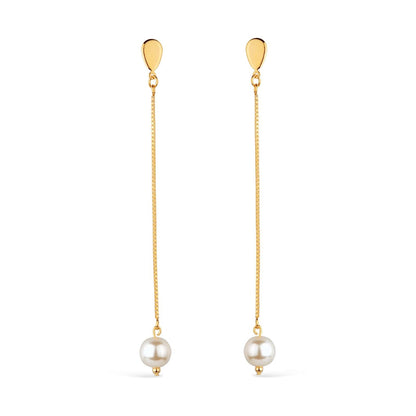 Brinco Lilith Allure Dourado de Corrente com Pérola / Lilith Allure Gold Chain Earrings with Pearl