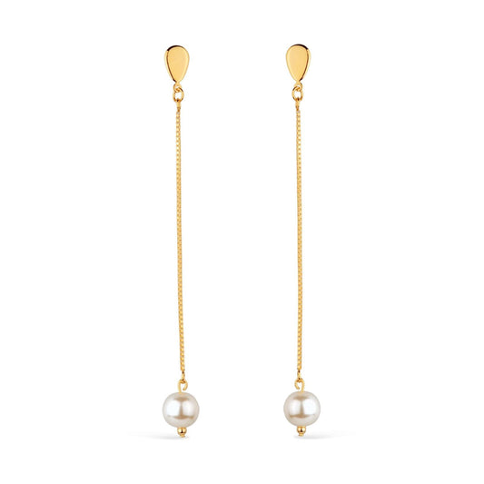 Brinco Lilith Allure Dourado de Corrente com Pérola / Lilith Allure Gold Chain Earrings with Pearl