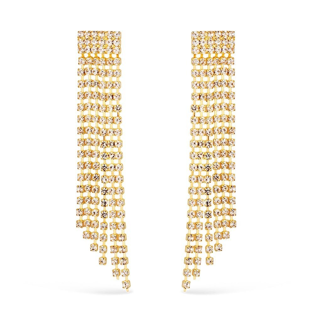 Brinco Lilith Allure Dourado de Luxo com 123 Pedras de Strass / Lilith Allure Luxury Gold Earrings with 123 Rhinestones