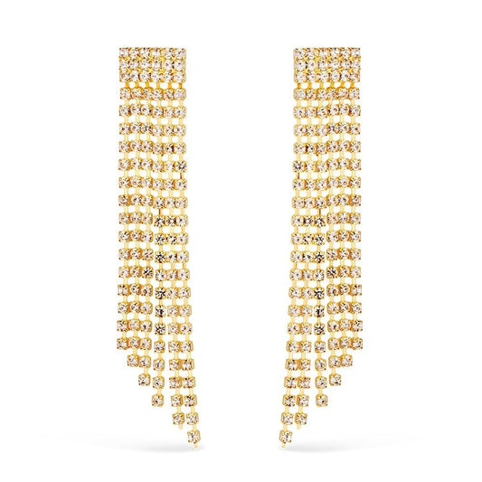Brinco Lilith Allure Dourado de Luxo com 123 Pedras de Strass / Lilith Allure Luxury Gold Earrings with 123 Rhinestones