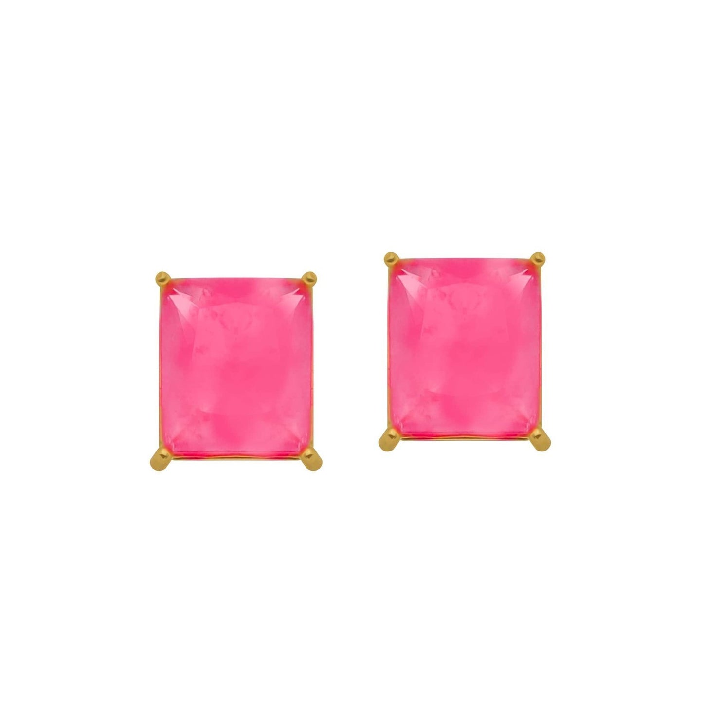 Brinco Lilith Allure Dourado de Pedra Retangular Rosa / Lilith Allure Gold Earring with Pink Rectangular Stone