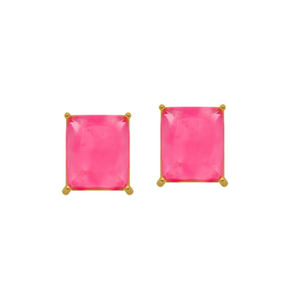 Brinco Lilith Allure Dourado de Pedra Retangular Rosa / Lilith Allure Gold Earring with Pink Rectangular Stone