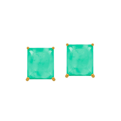 Brinco Lilith Allure Dourado de Pedra Retangular Verde / Lilith Allure Gold Earring with Green Rectangular Stone