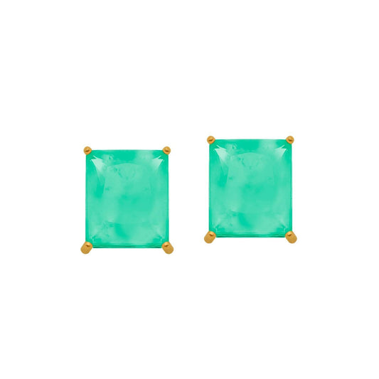 Brinco Lilith Allure Dourado de Pedra Retangular Verde / Lilith Allure Gold Earring with Green Rectangular Stone