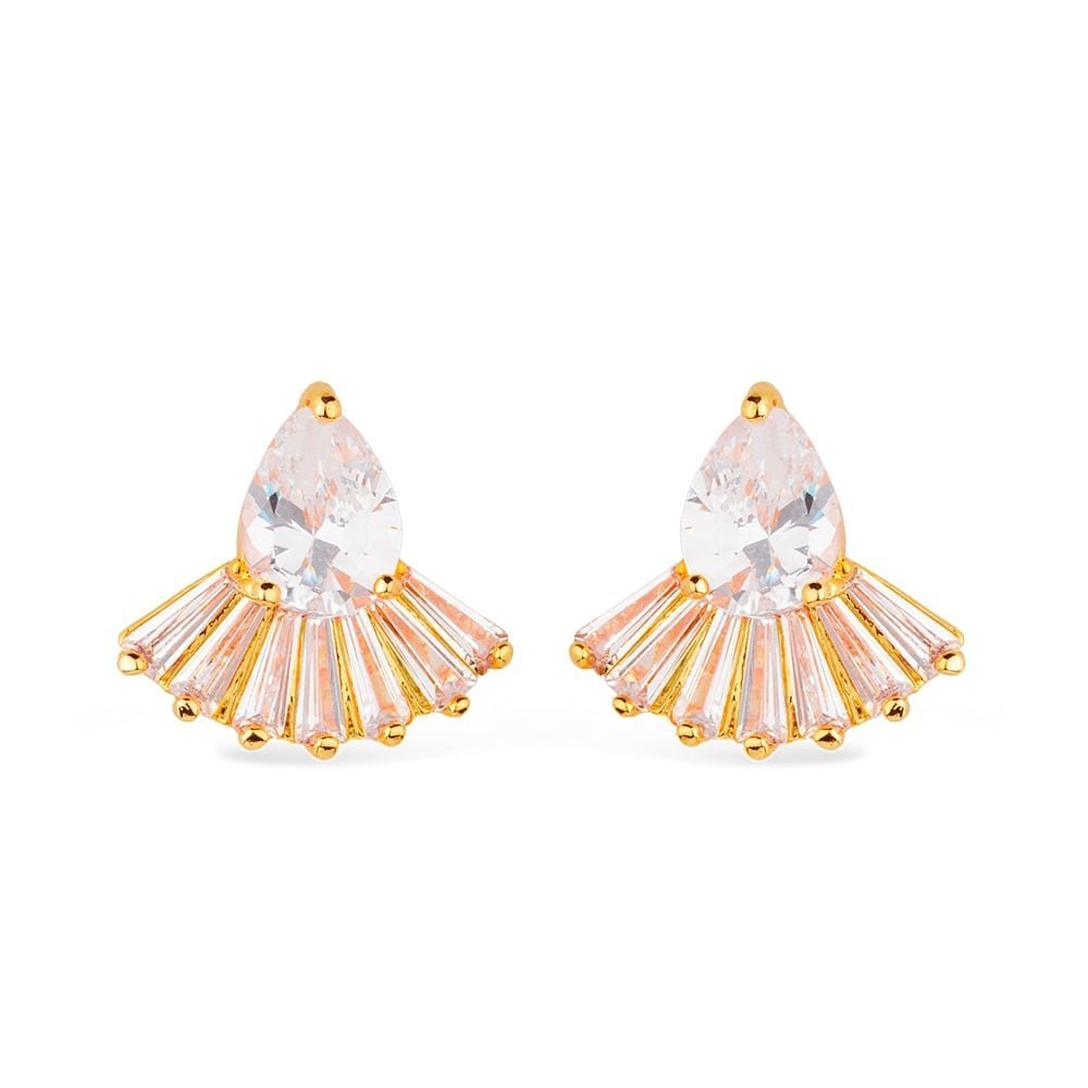 Brinco Lilith Allure Dourado Gota e Coroa com 8 Pedras de Zircônia / Lilith Allure Gold Teardrop and Crown Earrings with 8 Zirconia Stones