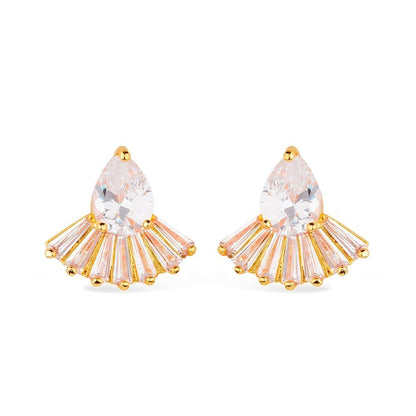 Brinco Lilith Allure Dourado Gota e Coroa com 8 Pedras de Zircônia / Lilith Allure Gold Teardrop and Crown Earrings with 8 Zirconia Stones