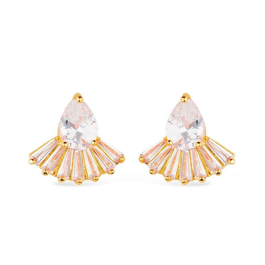 Brinco Lilith Allure Dourado Gota e Coroa com 8 Pedras de Zircônia / Lilith Allure Gold Teardrop and Crown Earrings with 8 Zirconia Stones