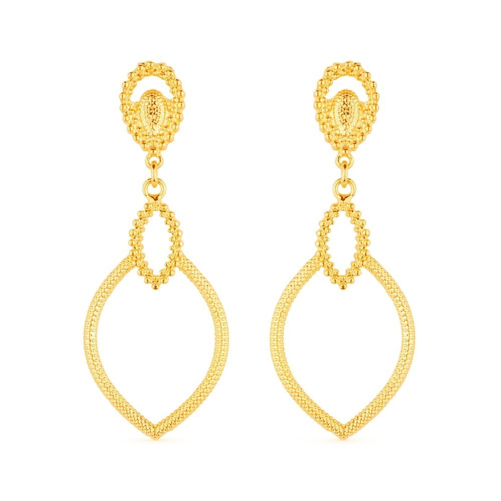 Brinco Lilith Allure Dourado Luxo Gota de Gala / Lilith Allure Luxury Gold Gala Teardrop Earrings