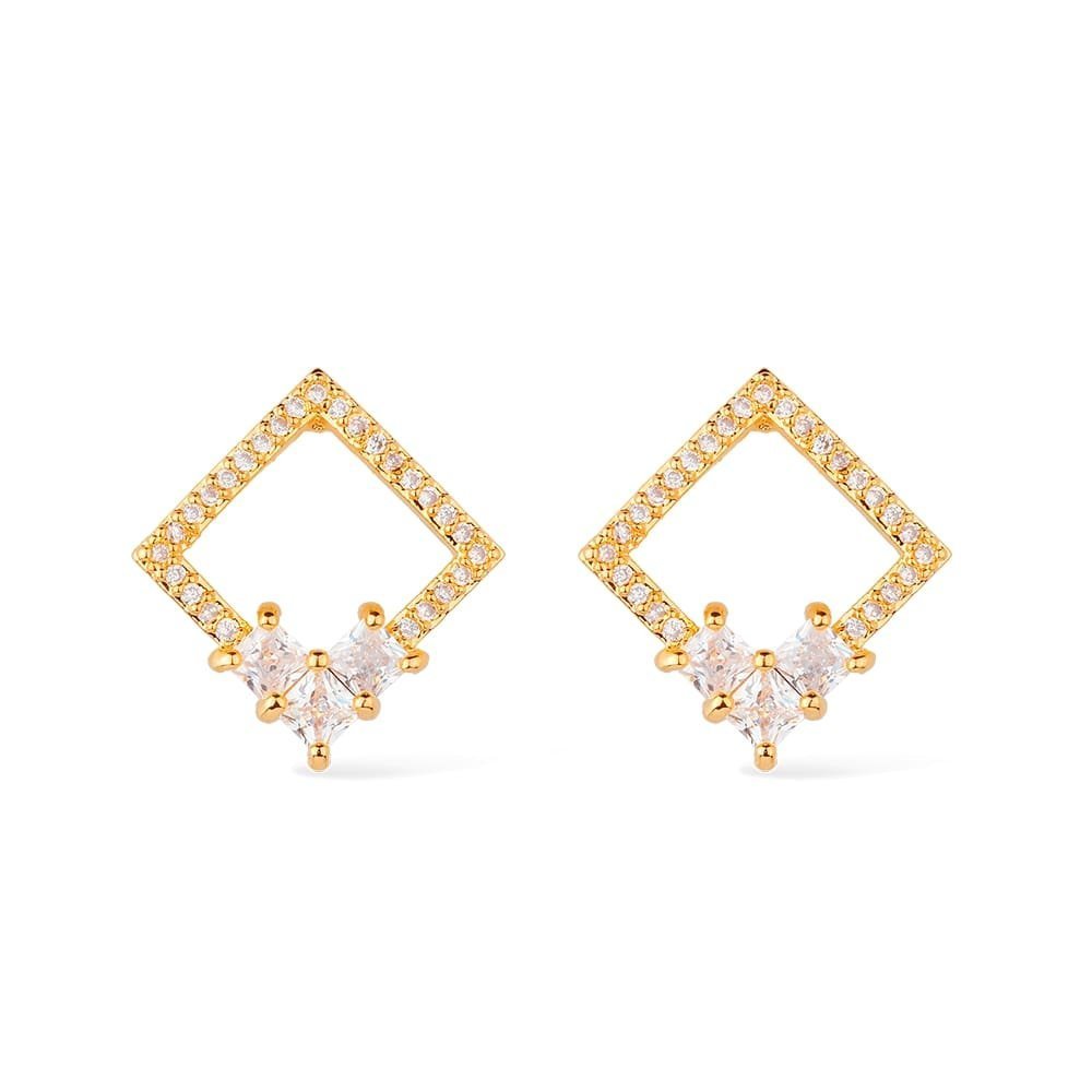 Brinco Lilith Allure Dourado Quadrado com 30 Pedras de Zircônia / Lilith Allure Gold Square Earrings with 30 Zirconia Stones