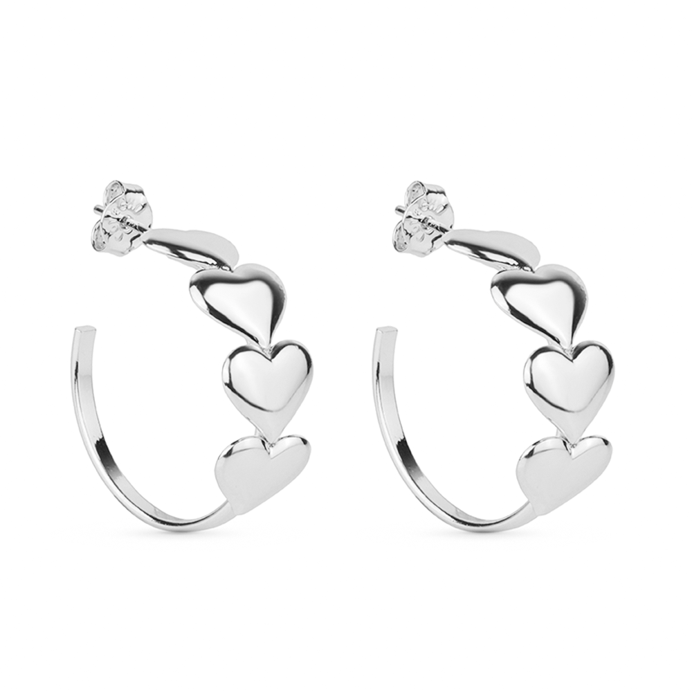 Brinco Lilith Allure Prateado de Argola 4 Corações / Lilith Allure Silver-Toned Hoop Earring with 4 Hearts