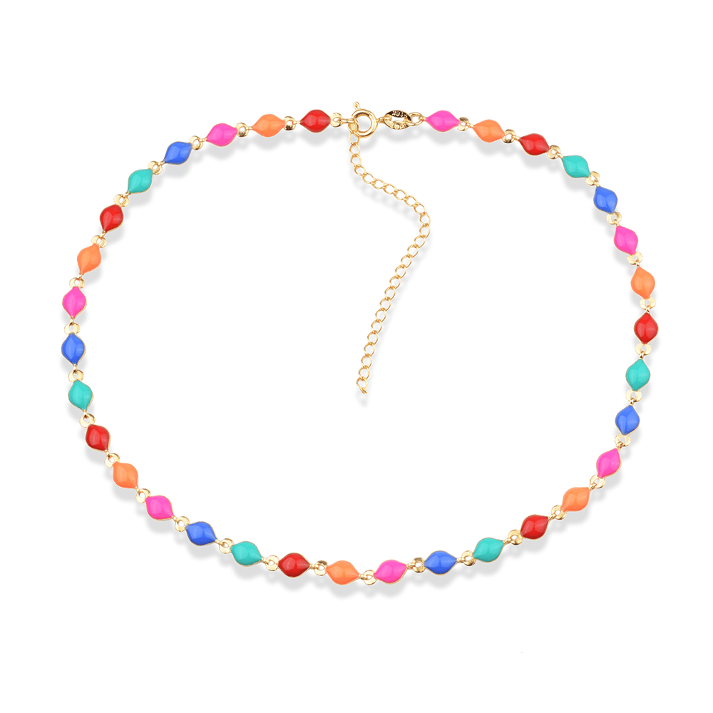 Chocker Lilith Allure Dourada Colorida com Extensor / Lilith Allure Gold-Plated Multicolored Choker Necklace with Adjustable Extender