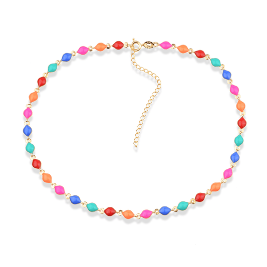 Chocker Lilith Allure Dourada Colorida com Extensor / Lilith Allure Gold-Plated Multicolored Choker Necklace with Adjustable Extender