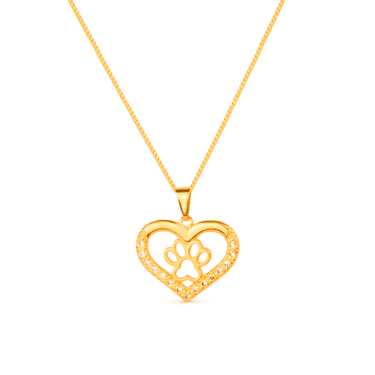 Colar Lilith Allure Dourado Chocker de Coração e Pata Pet Zircônia / Lilith Allure Gold-Plated Choker Featuring Heart and Pet Paw Pendants with Zirconia Accents