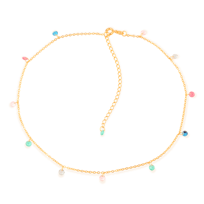 Colar Lilith Allure Dourado Chocker Pontos de Luz Coloridos Cristais / Lilith Allure Gold-Plated Choker Featuring Multicolored Crystal Light Points