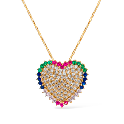 Colar Lilith Allure Dourado de Coração com Pedras Coloridas / Lilith Allure Gold Necklace with Heart and Colorful Stones
