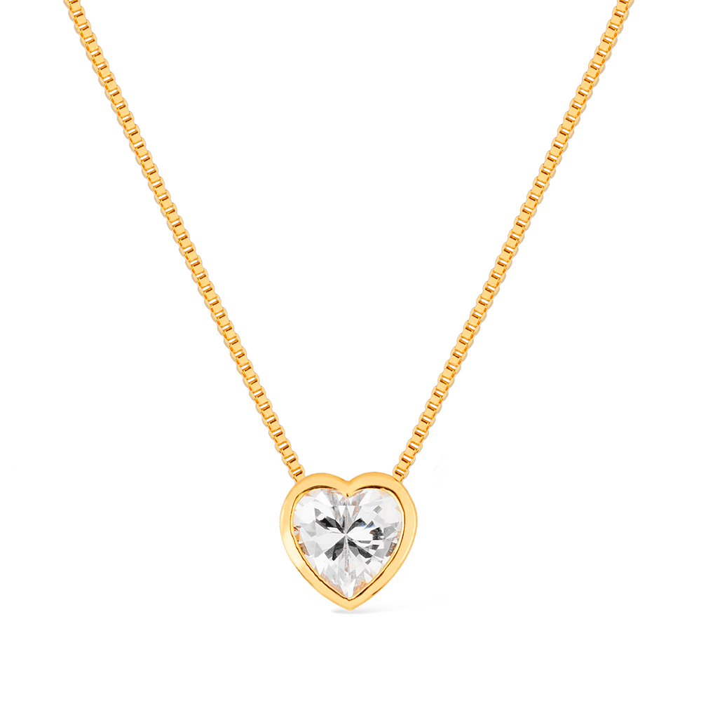 Colar Dourado de Pedra Natural em formato de Coração / Gold-Plated Necklace Featuring a Heart-Shaped Natural Stone Pendan