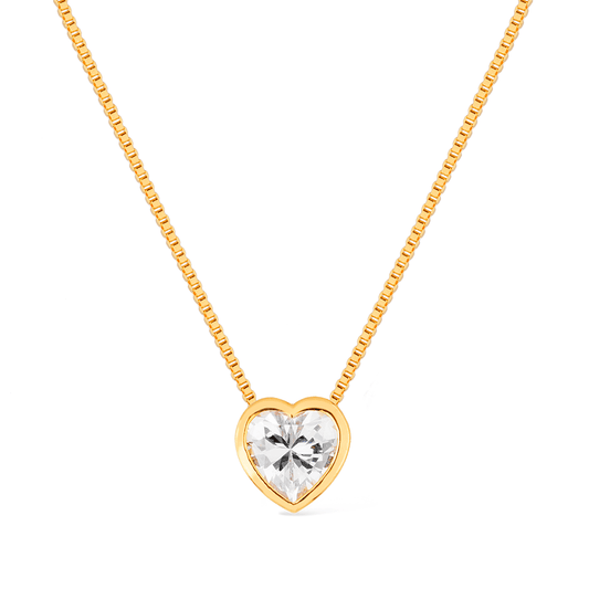 Colar Dourado de Pedra Natural em formato de Coração / Gold-Plated Necklace Featuring a Heart-Shaped Natural Stone Pendan