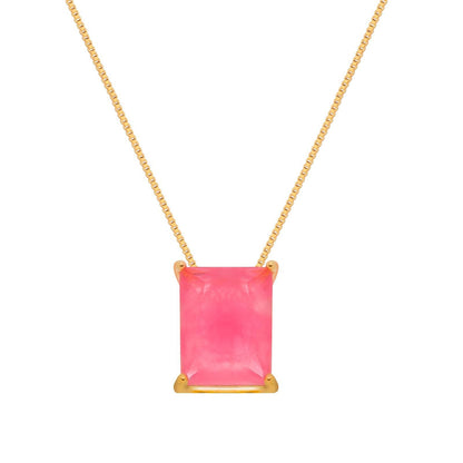 Colar Lilith Allure Dourado de Pedra Retangular Rosa / Lilith Allure Gold Necklace with Pink Rectangular Stone