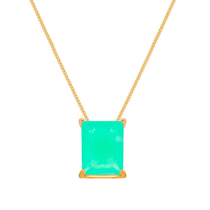 Colar Dourado de Pedra Retangular Verde / Lilith Allure Gold Necklace with Green Rectangular Stone