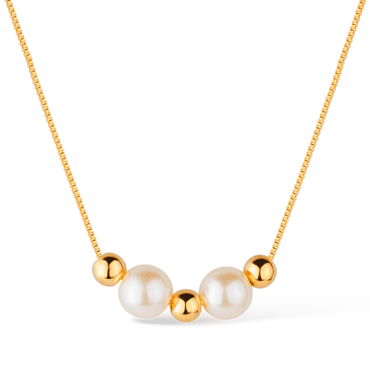 Colar Lilith Allure Dourado de Pérolas e Esferas / Lilith Allure Gold Necklace with Pearls and Beads