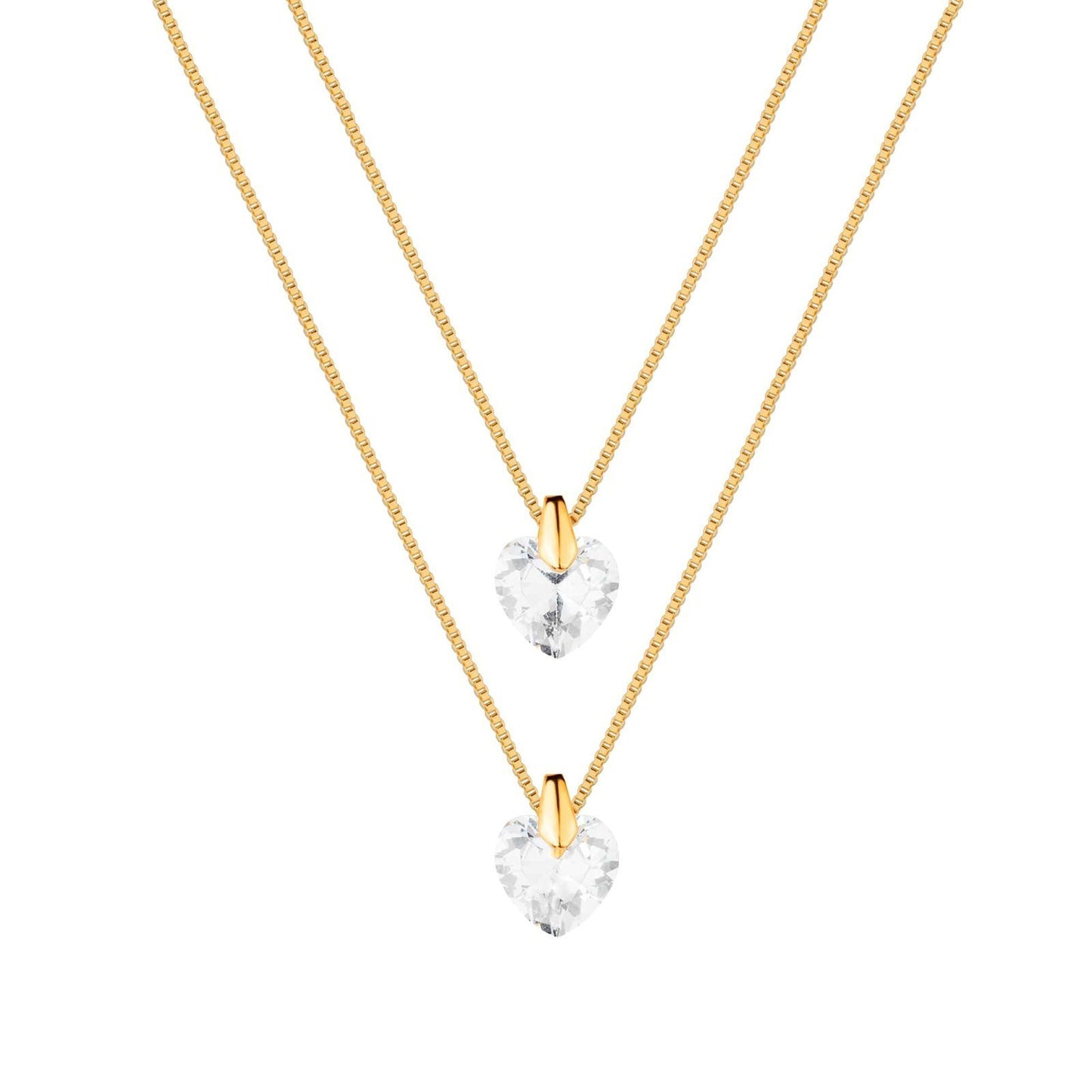 Colar Lilith Allure Dourado Duplo de Coração em Cristal / Lilith Allure Gold Double Necklace with Crystal Heart Pendant