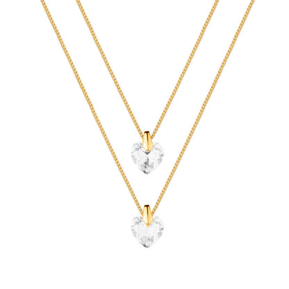 Colar Lilith Allure Dourado Duplo de Coração em Cristal / Lilith Allure Gold Double Necklace with Crystal Heart Pendant