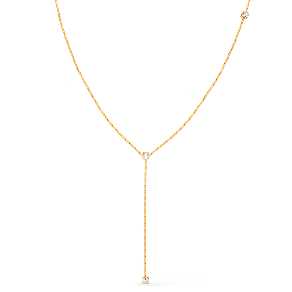 Colar Lilith Allure Dourado Gravatinha com Pontos de Luz em Zircônia / Lilith Allure Gold Lariat Necklace with Zirconia Light Points