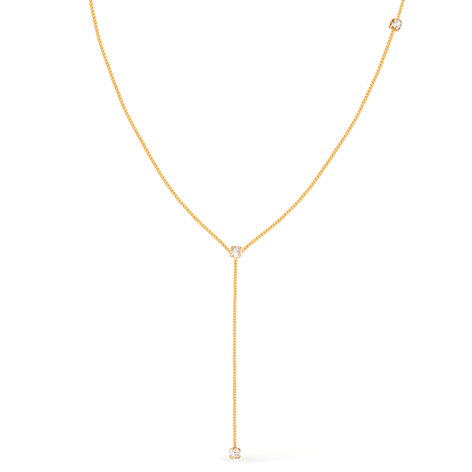 Colar Lilith Allure Dourado Gravatinha com Pontos de Luz em Zircônia / Lilith Allure Gold Lariat Necklace with Zirconia Light Points