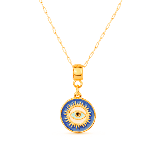 Colar Lilith Allure Dourado Medalha Olho Grego / Lilith Allure Gold-Plated Necklace featuring an Evil Eye Medal Pendant