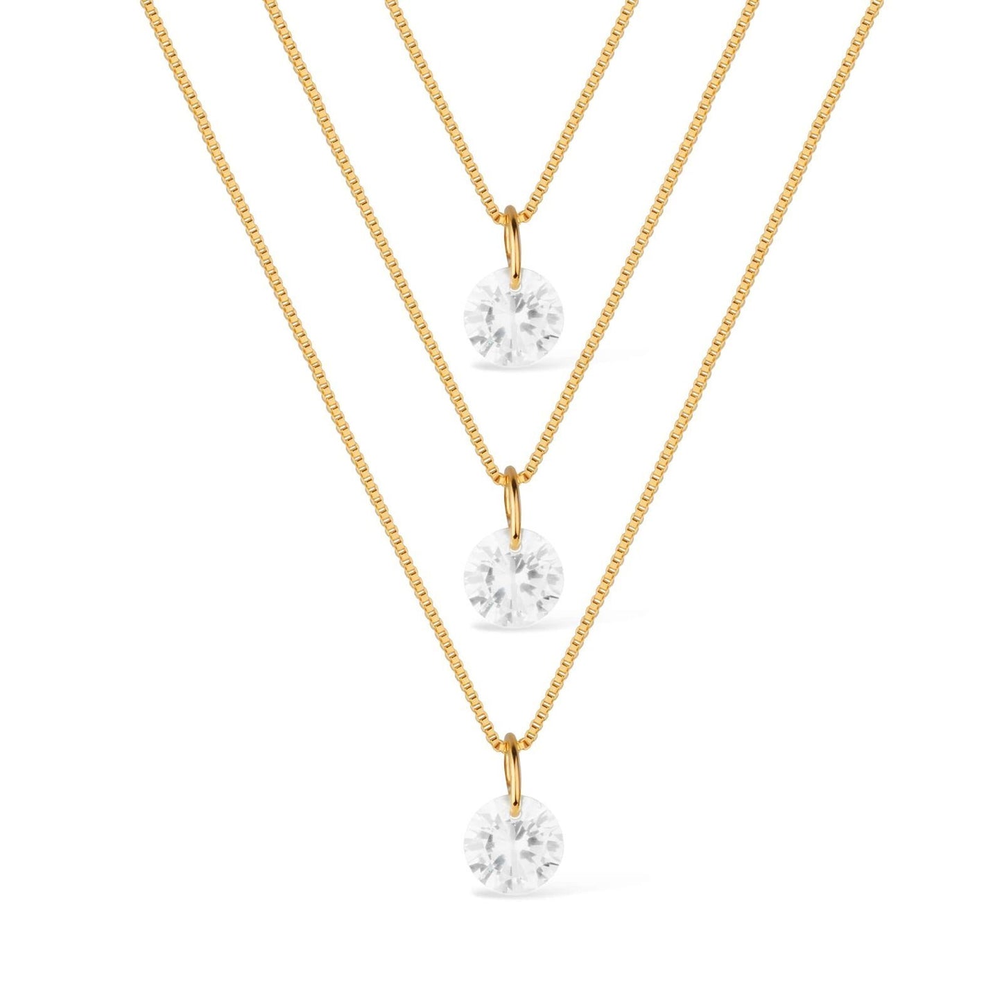 Colar Lilith Allure Dourado Triplo 3 Pontos de Luz em Zircônia / Lilith Allure Gold Triple Necklace with 3 Zirconia Light Points