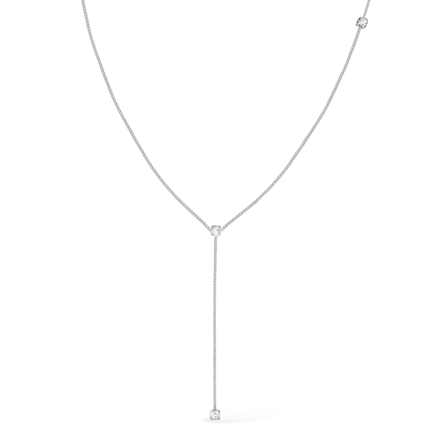 Colar Lilith Allure Prateado Gravatinha com Pontos de Luz / Lilith Allure Silver Lariat Necklace with Light Points