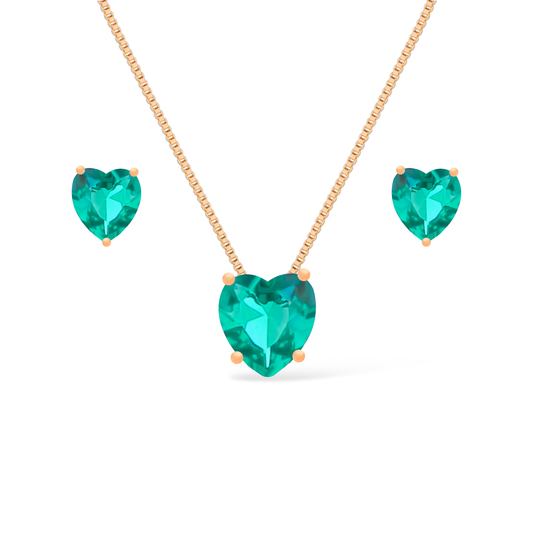 Conjunto Lilith Allure Dourado de Coração Verde / Lilith Allure Gold Heart Set with Green Stone