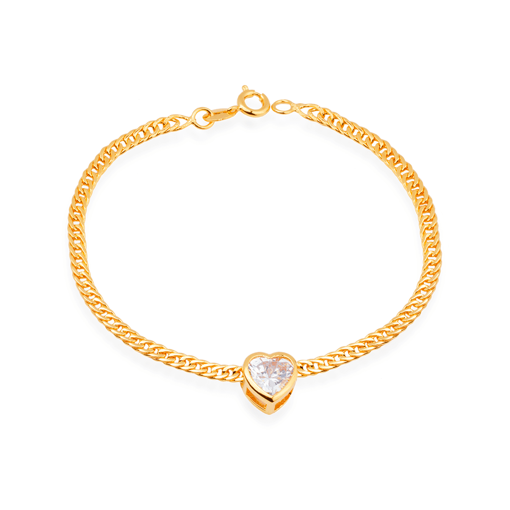 Pulseira Lilith Allure Dourada com Pedra de Coração em Zircônia / Lilith Allure Gold Bracelet with Heart-Shaped Zirconia Stone