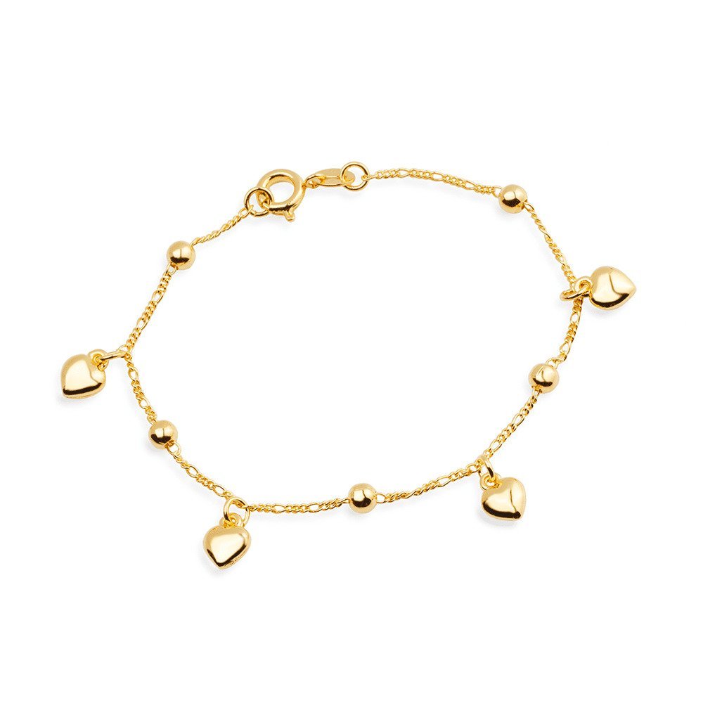 Pulseira Lilith Allure Dourada com Pingentes de Coração e Esferas / Lilith Allure Gold Bracelet with Heart and Bead Charms