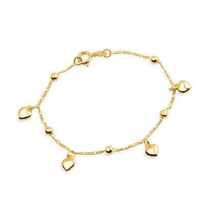 Pulseira Lilith Allure Dourada com Pingentes de Coração e Esferas / Lilith Allure Gold Bracelet with Heart and Bead Charms