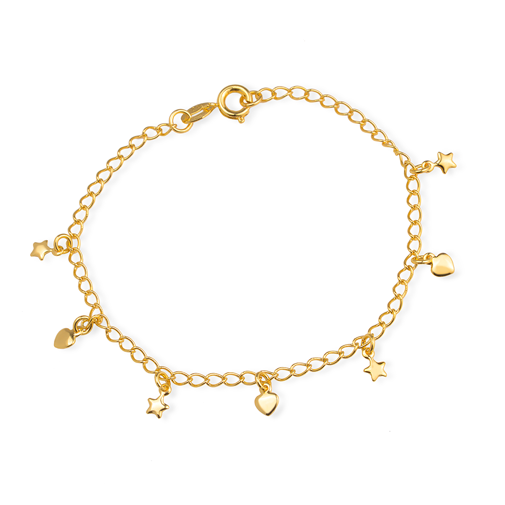 Pulseira Lilith Allure Dourada com Pingentes de Coração e Estrela / Lilith Allure Golden Bracelet with Heart and Star Charms