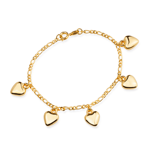 Pulseira Lilith Allure Dourada com Pingentes de Coração / Lilith Allure Golden Bracelet with Heart Charms