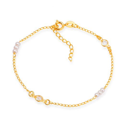 Pulseira Lilith Allure Dourada de Pérolas com Ponto de Luz / Lilith Allure Gold Bracelet with Pearls and Light Point