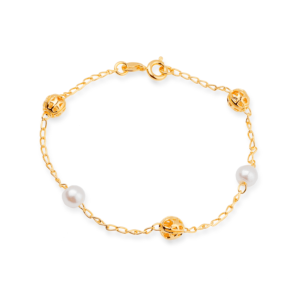 Pulseira Lilith Allure Dourada de Pérolas e Esferas Vazadas / **Gold Lilith Allure Bracelet with Pearls and Hollow Spheres