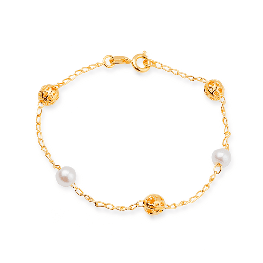Pulseira Lilith Allure Dourada de Pérolas e Esferas Vazadas / **Gold Lilith Allure Bracelet with Pearls and Hollow Spheres