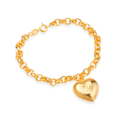 Pulseira Lilith Allure Dourada Elo Português com Coração / Lilith Allure Gold Bracelet Portuguese Link with Heart