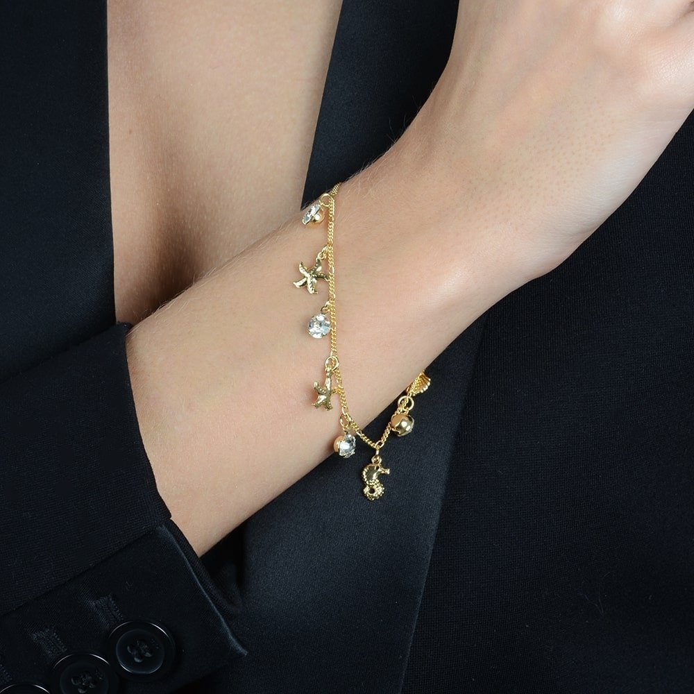 Pulseira Lilith Allure Dourada Fundo do Mar e Ponto de Luz / Lilith Allure Gold Bracelet with Sea Bottom and Point of Light