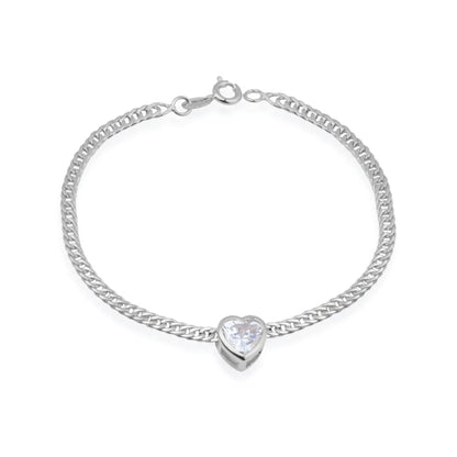 Pulseira Lilith Allure Prateada com Pedra de Coração em Zircônia / Lilith Allure Silver Bracelet with Heart-Shaped Zirconia Stone