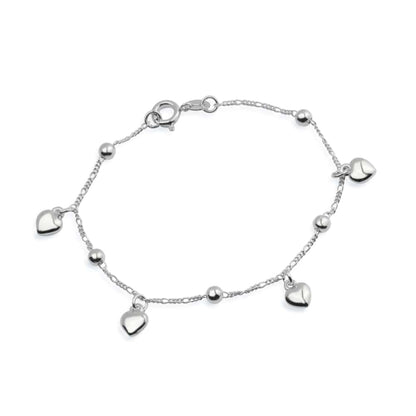Pulseira Lilith Allure Prateada com Pingentes de Coração e Esferas / Lilith Allure Silver Bracelet with Heart and Sphere Charms