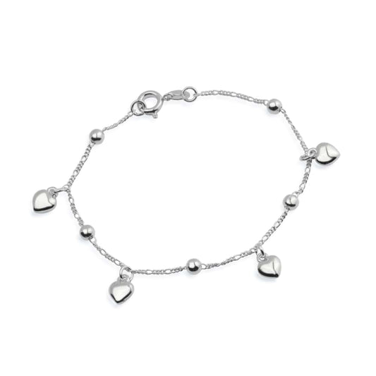 Pulseira Lilith Allure Prateada com Pingentes de Coração e Esferas / Lilith Allure Silver Bracelet with Heart and Sphere Charms