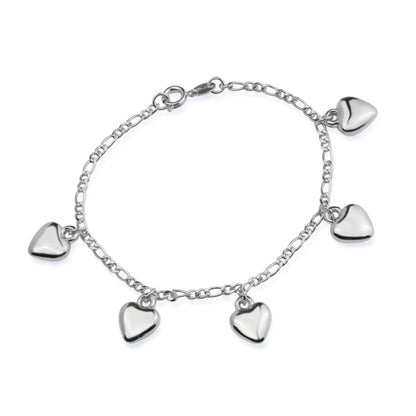 Pulseira Lilith Allure Prateada com Pingentes de Coração / Lilith Allure Silver Bracelet with Heart Charms