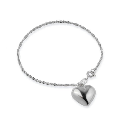Pulseira Lilith Allure Prateada de Cordão Baiano com Coração / Lilith Allure Silver Baiano Chain Bracelet with Heart